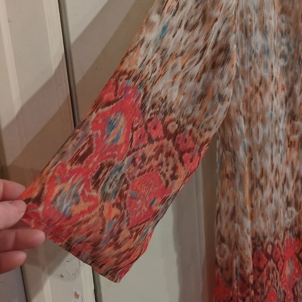 Chicos Tunic: Sheer, Abstract Print Embellished With Beads & Rhinestones, V-Neck - Picture 8 of 16